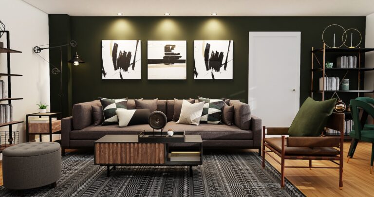accent wall ruang tamu - hijau olive